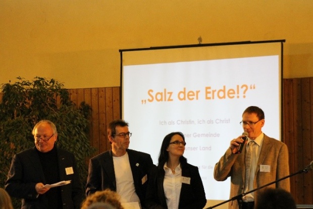 Jubiläum "Kirche stärkt Demokratie", Fachtag „Salz der Erde“ in Salem 2012. Von links: Eberhard Buck, Karl-Georg Ohse, Antje Augustin, Wolfgang von Rechenberg vom TEO-Team